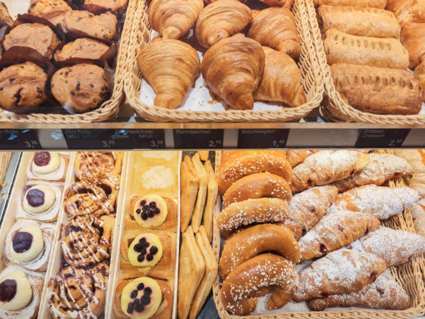 Assorted bakery snacks arranged on counter