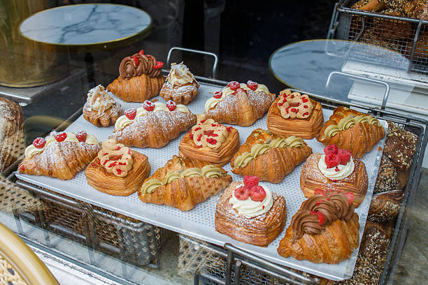 Danish pastry in a cozy bakery window