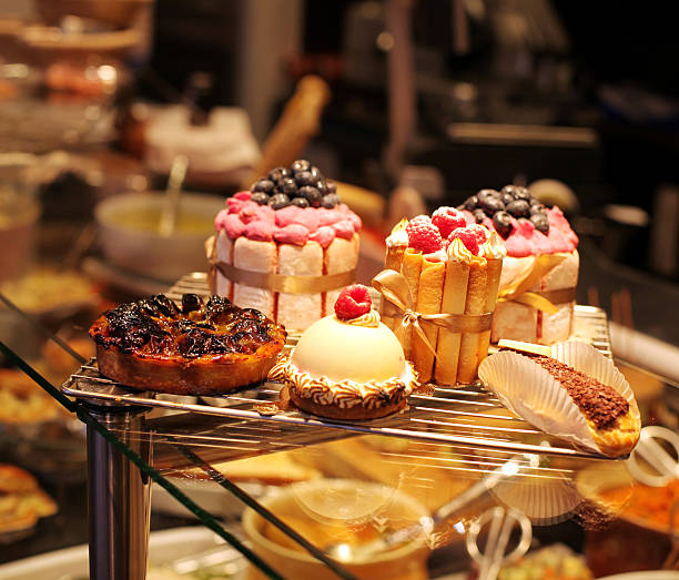French pastries on display at a confectionery shop
